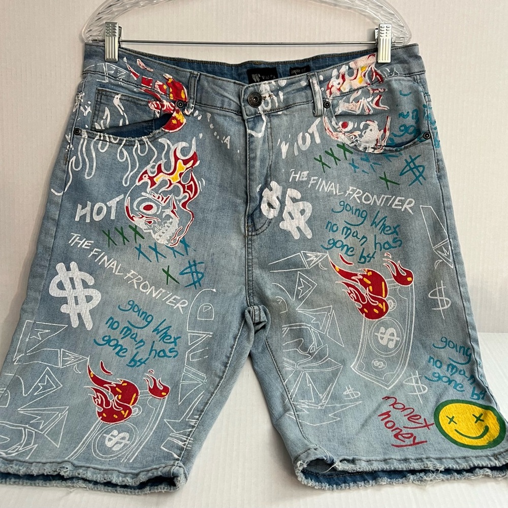 Waimea Skinny Fit Distressed Painted Jean Shorts